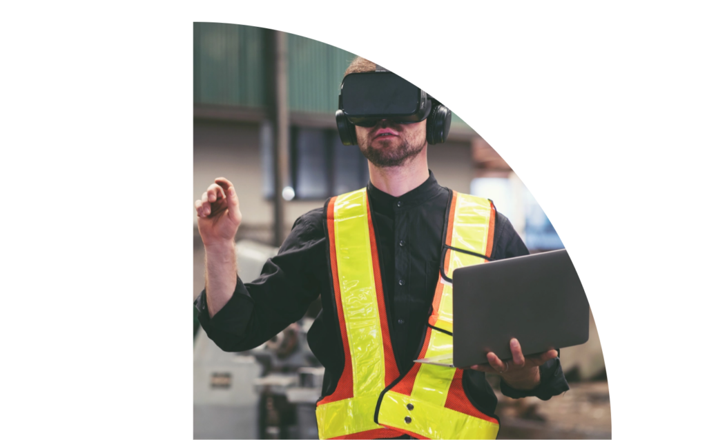 man in safety vest and VR headset
